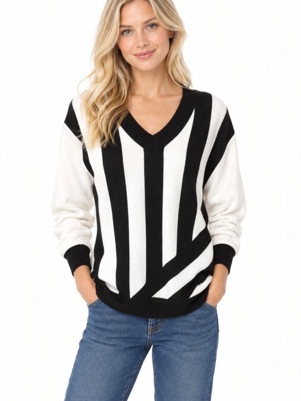 Robert Rodriguez 100% Wool Striped V-Neck Sweater Size Medium